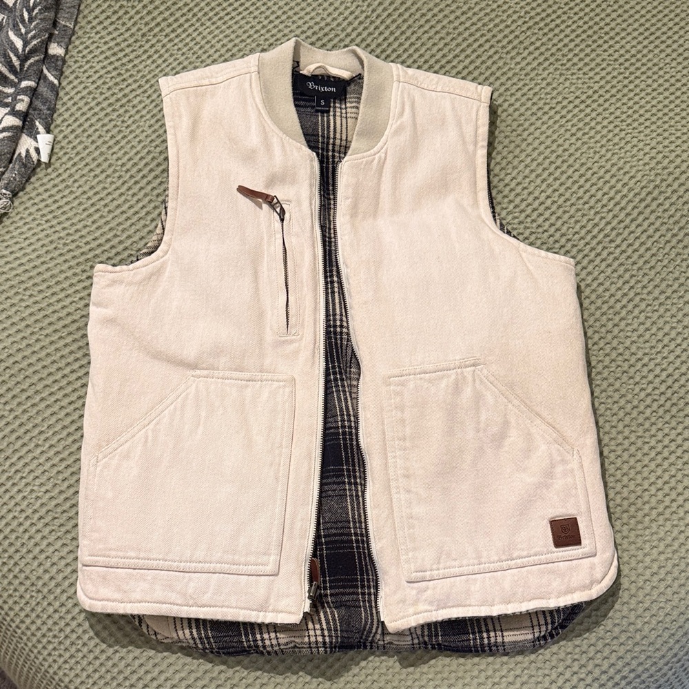 Brixton Cream and plaid reversible fisherman Vest